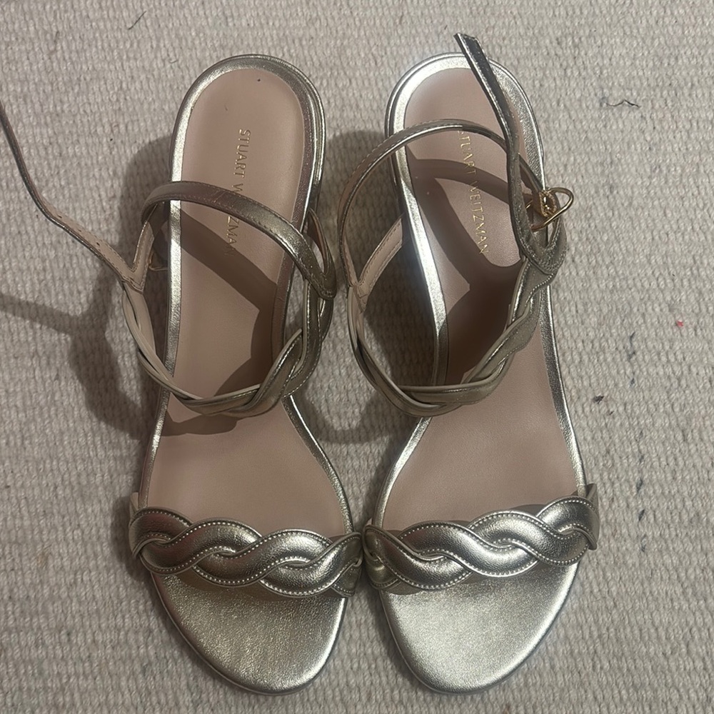 Stuart Weitzman Gold Twistie Block Sandal